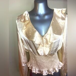 V-neck long sleeve polyester women’s blouse